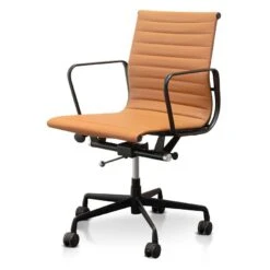 Low Back Office Chair - Saddle Tan In Black Frame