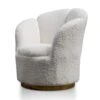 Lounge Chair - White Synthetic Wool Fabric With Brass Gold Base