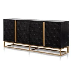 1.78m Sideboard - Black Wood With Gold Handle