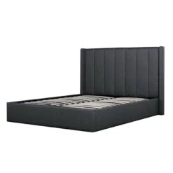 Fabric King Bed In Charcoal Grey With Storage
