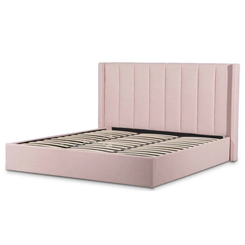 Fabric King Bed - Blush Pink With Storage 1 Fabric King Bed - Blush Pink With Storage