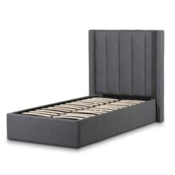 Fabric Single Bed Frame - Charcoal Grey With Storage