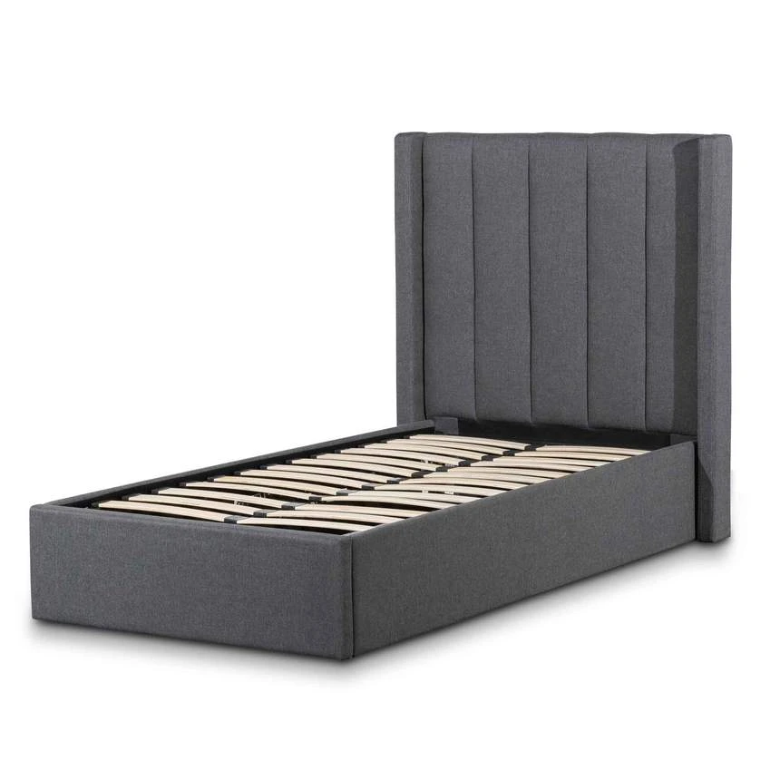 Fabric Single Bed Frame - Charcoal Grey With Storage