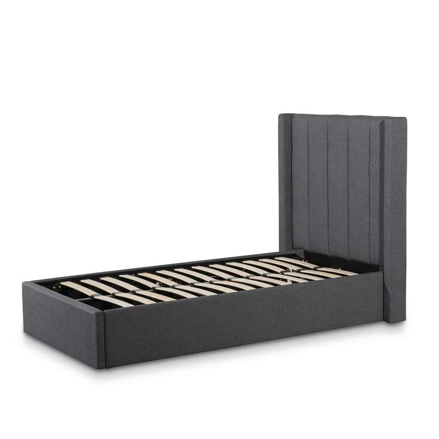 Fabric Single Bed Frame - Charcoal Grey With Storage - Image 2