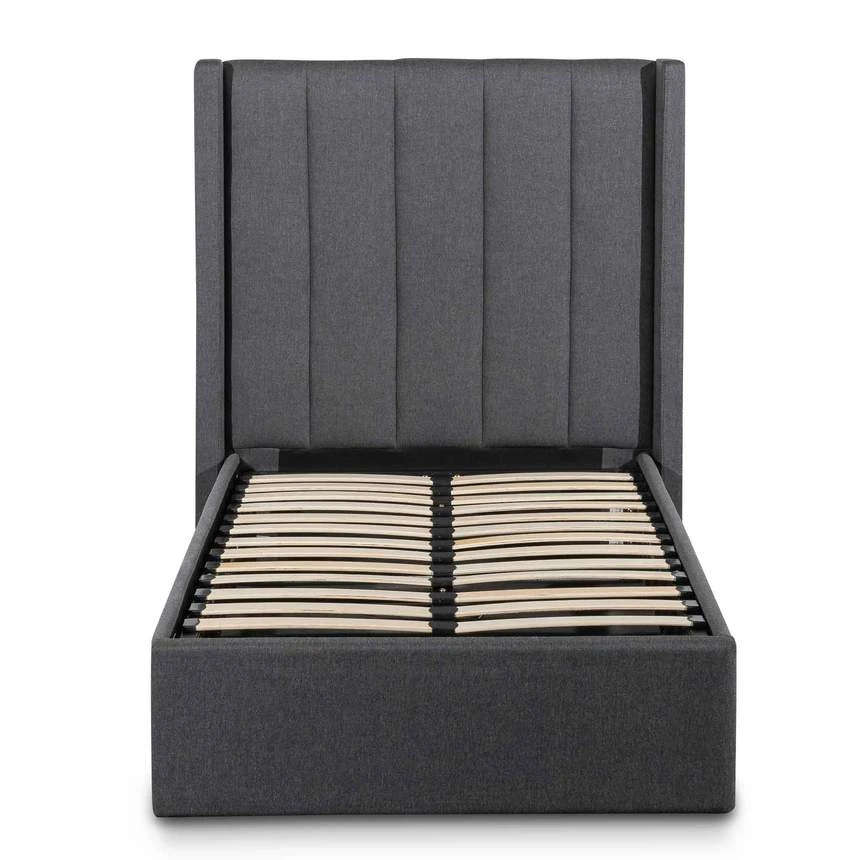 Fabric Single Bed Frame - Charcoal Grey With Storage - Image 3