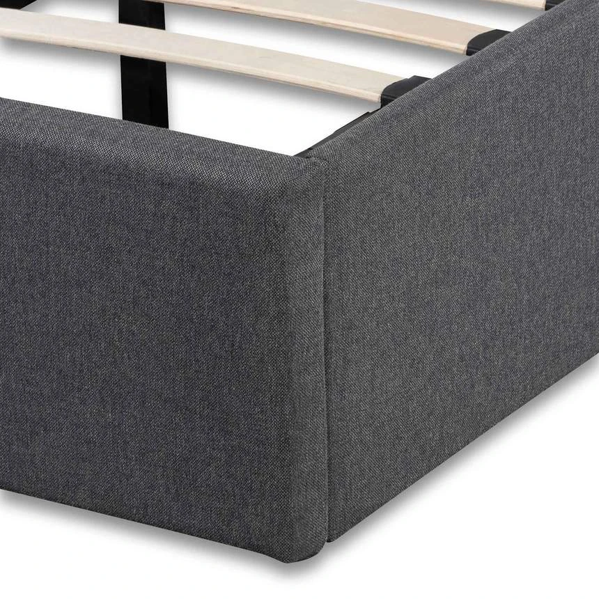 Fabric Single Bed Frame - Charcoal Grey With Storage - Image 6