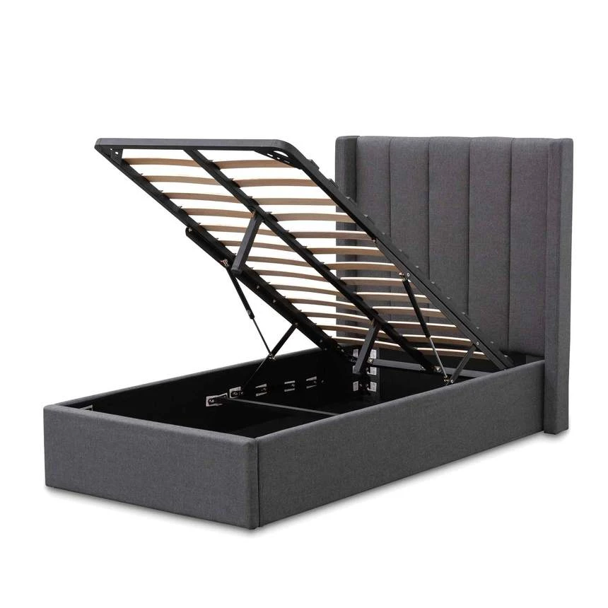 Fabric Single Bed Frame - Charcoal Grey With Storage - Image 8