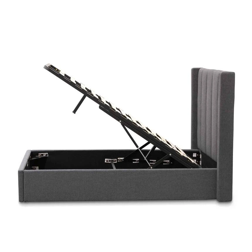 Fabric Single Bed Frame - Charcoal Grey With Storage - Image 9