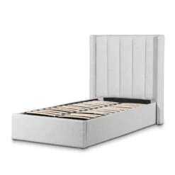Fabric Single Bed Frame - Pearl Grey With Storage