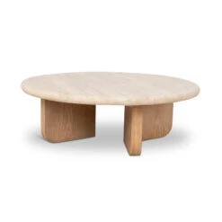 90cm Round Travertine Coffee Table - Natural