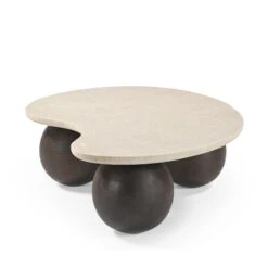 1.04m Travertine Coffee Table - Walnut