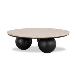 100cm Round Travertine Coffee Table - Black