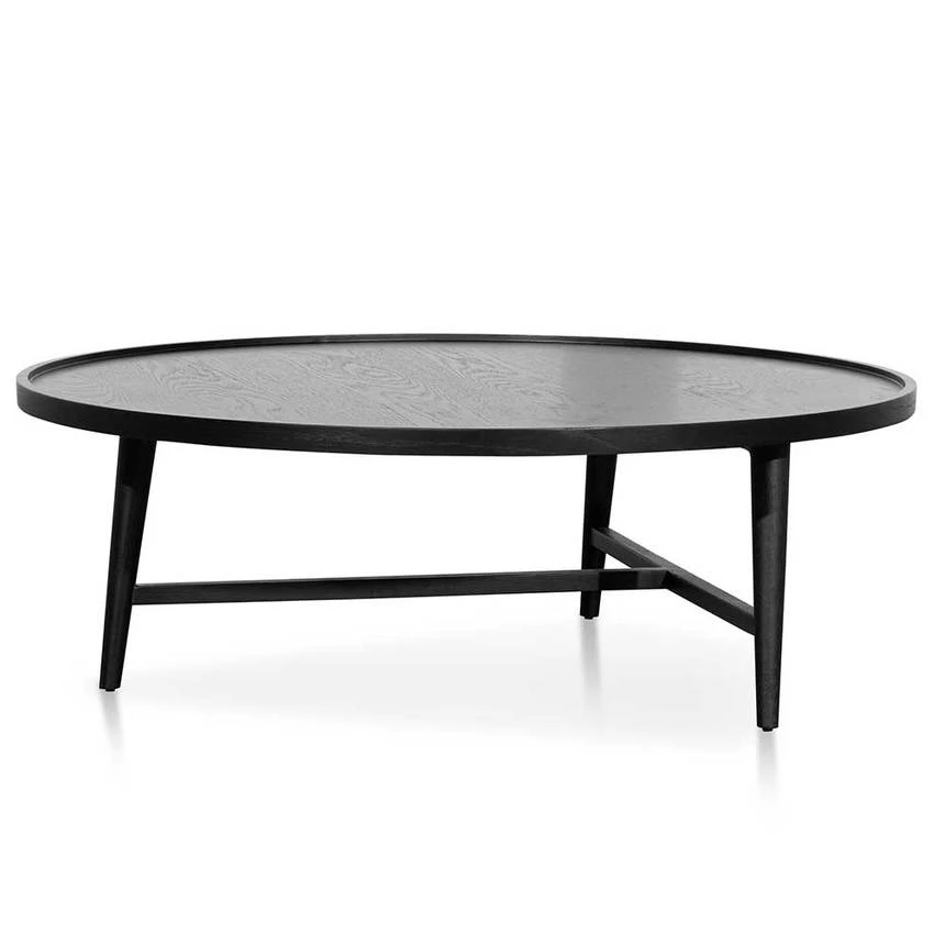 1.1m Wooden Round Coffee Table - Black - Image 2