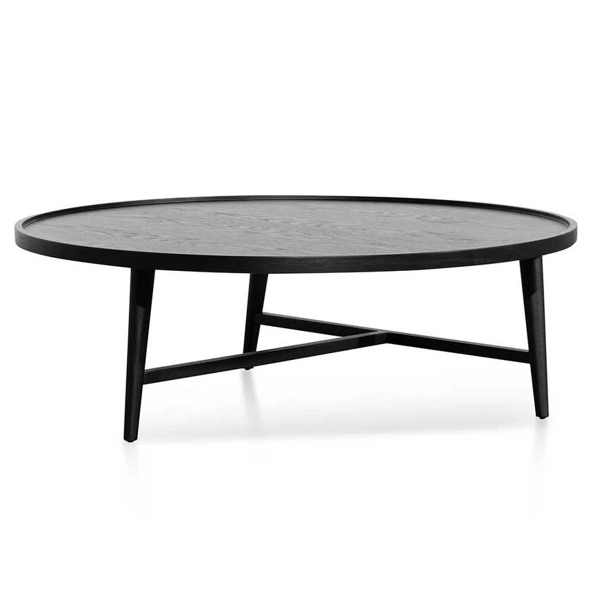 1.1m Wooden Round Coffee Table - Black - Image 3