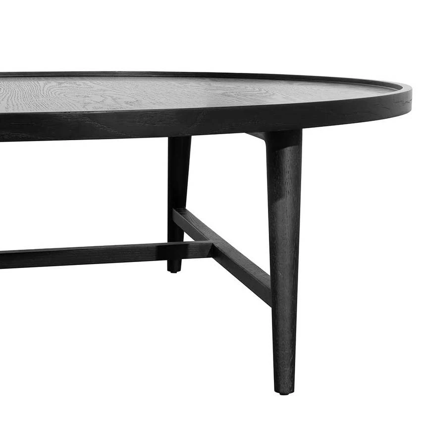 1.1m Wooden Round Coffee Table - Black - Image 6