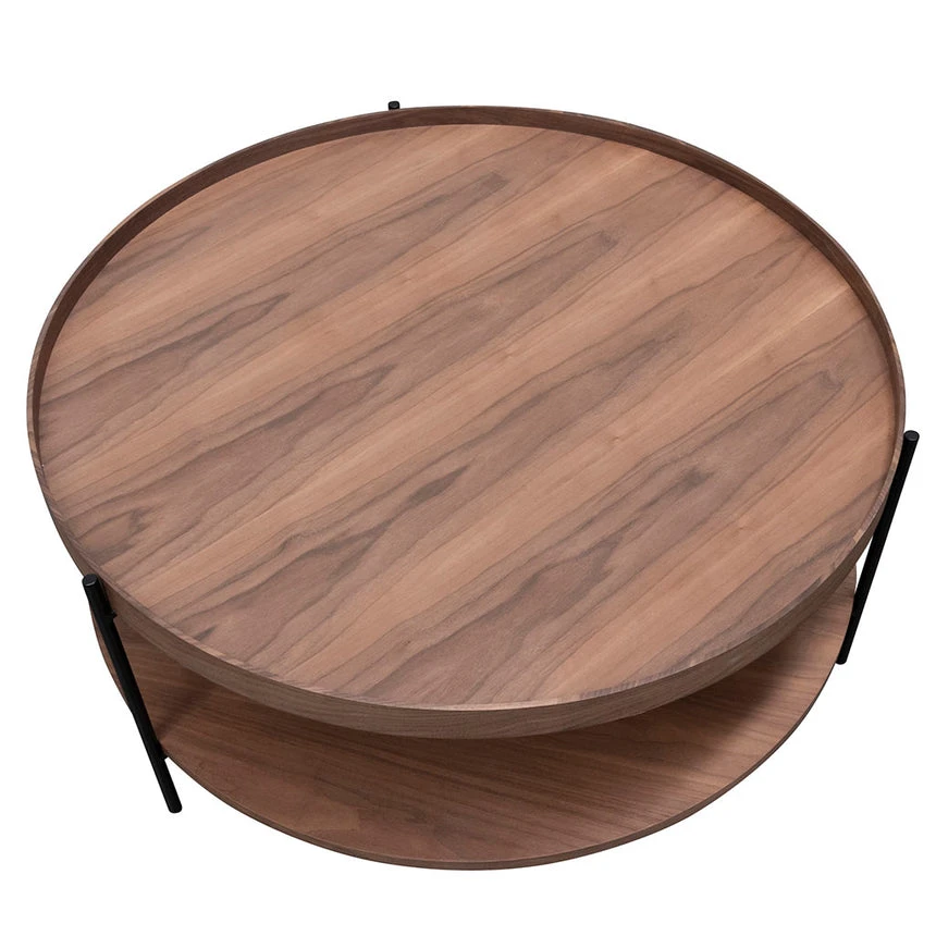 90cm Round Coffee Table - Walnut - Image 3