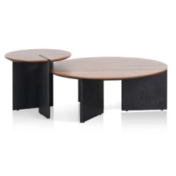 Nest Of Light Walnut Coffee Table - Black Legs