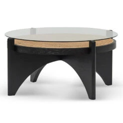 96cm Round Glass Coffee Table - Black