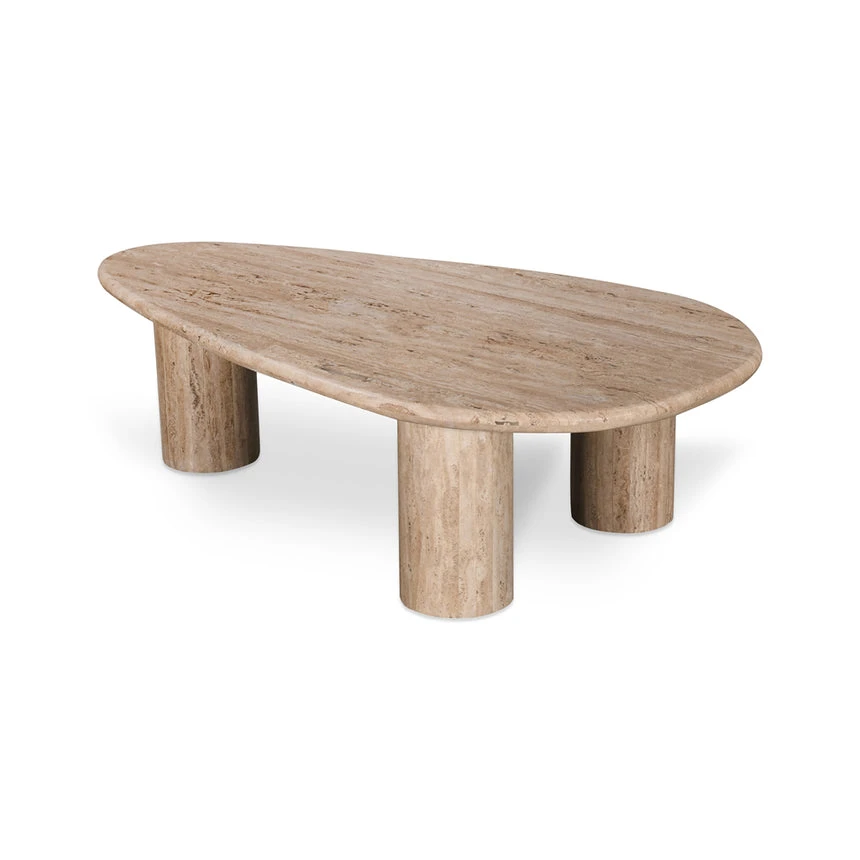 1.2m Travertine Top Oval Coffee Table - Walnut - Image 4