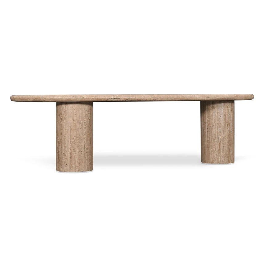 1.2m Travertine Top Oval Coffee Table - Walnut - Image 7