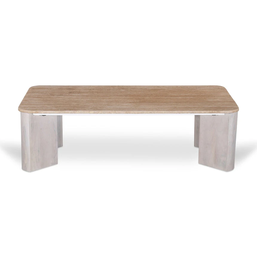 1.2m Travertine Top Coffee Table - White Base - Image 3
