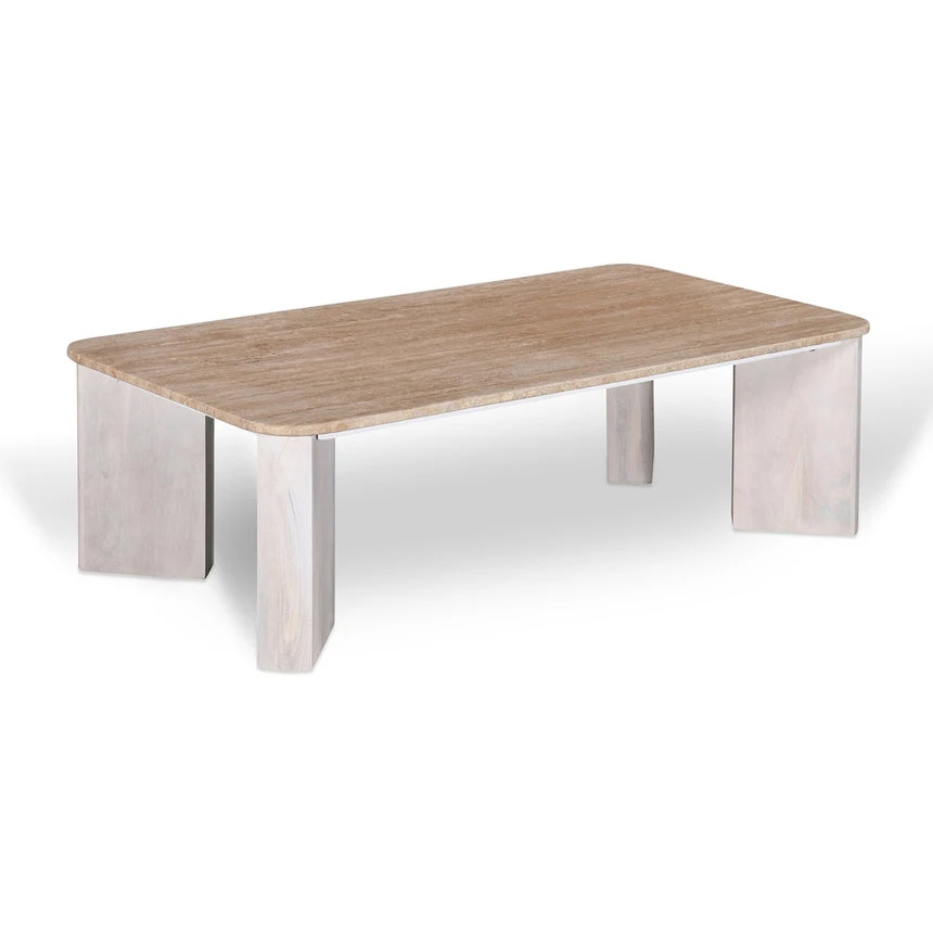 1.2m Travertine Top Coffee Table - White Base