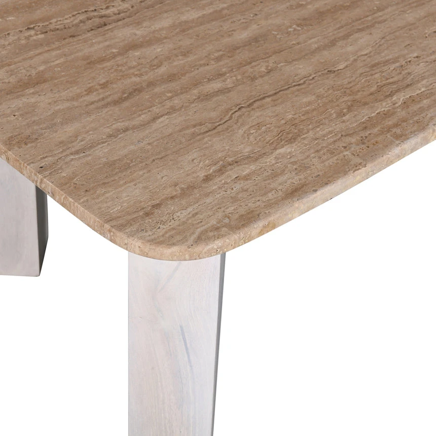 1.2m Travertine Top Coffee Table - White Base - Image 6