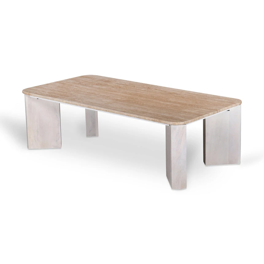1.2m Travertine Top Coffee Table - White Base - Image 5