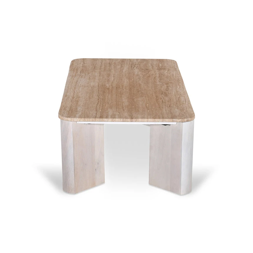 1.2m Travertine Top Coffee Table - White Base - Image 2