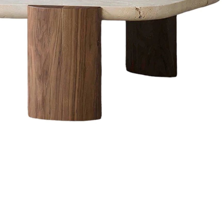 100cm Travertine Coffee Table - Walnut - Image 3