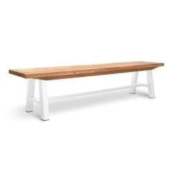 Outdoor Wooden Bench - Natural Top And White Legs