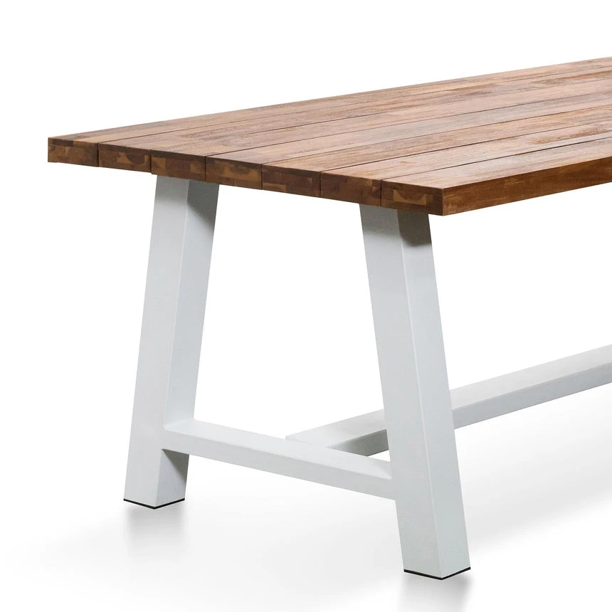 2.5m Outdoor Dining Table - Natural Top And White Base - Image 4
