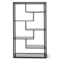 1.2m Grey Glass Shelving Unit - Black Frame -Calibre Furniture Sales Store DT6389 KS Elle 1.2m Grey Glass Shelving Unit Black Frame 1 860x edb74621 e752 4977 b73f 7711186d6357