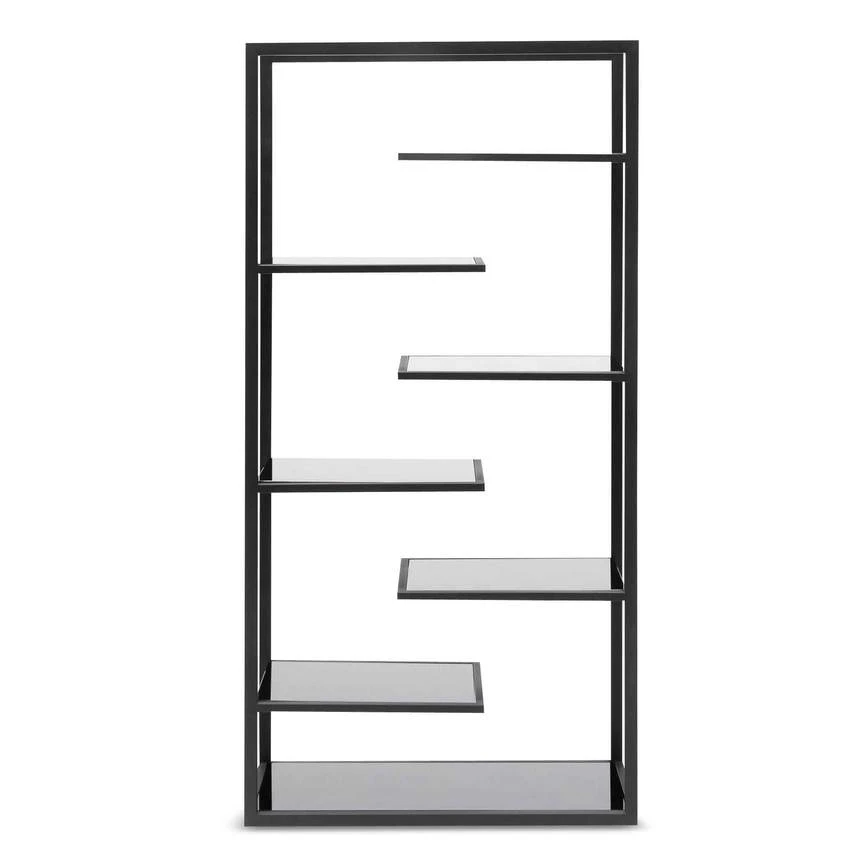 1.8m(H) Black Glass Shelving Unit - Black Frame - Image 2