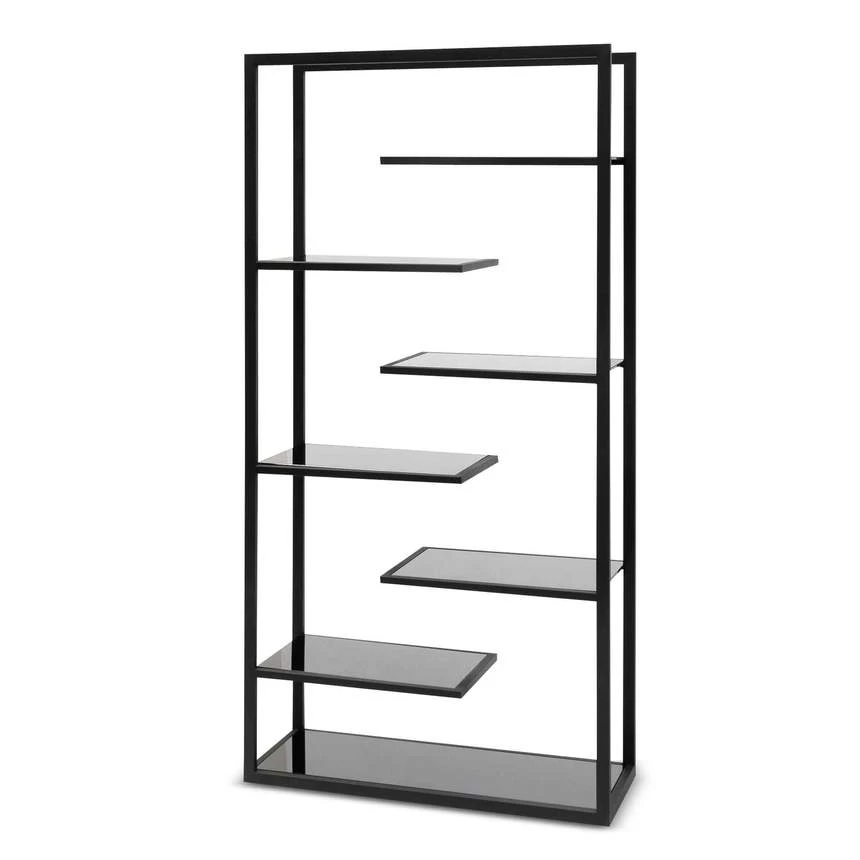 1.8m(H) Black Glass Shelving Unit - Black Frame - Image 3