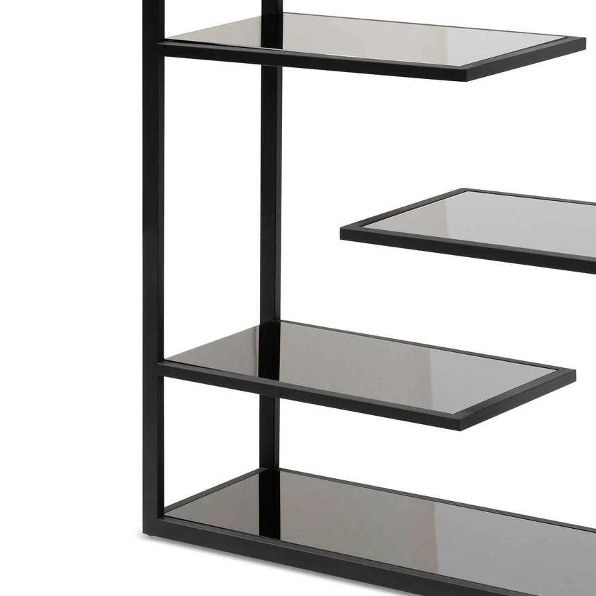 1.8m(H) Black Glass Shelving Unit - Black Frame - Image 4
