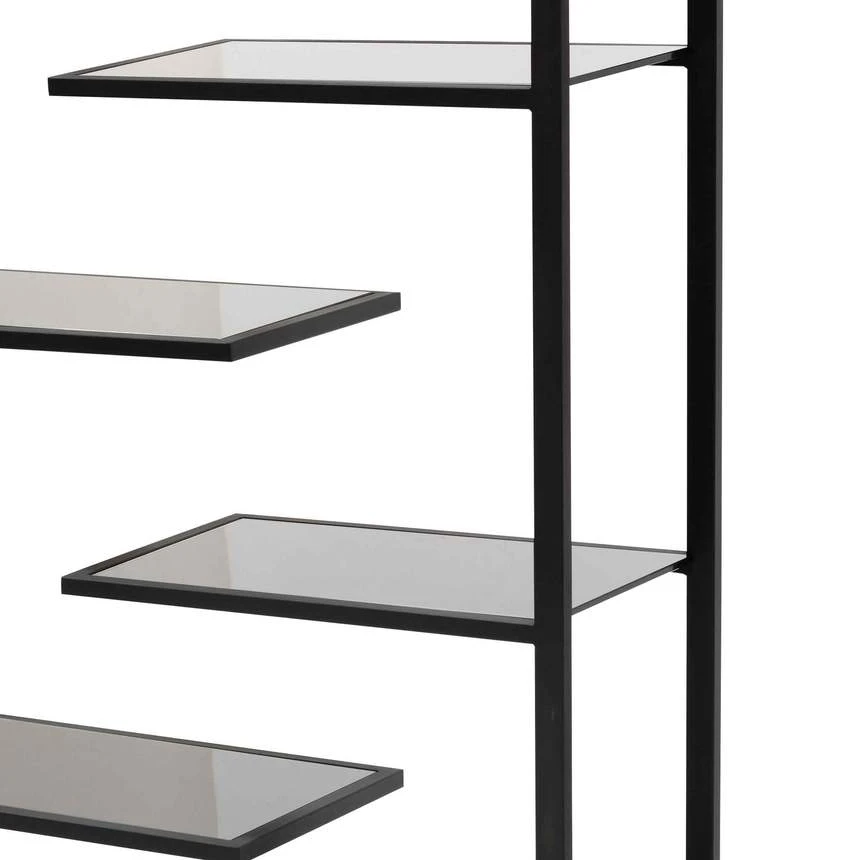 1.8m(H) Black Glass Shelving Unit - Black Frame - Image 5