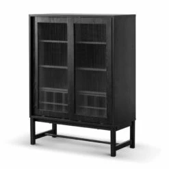 Black Bar Cabinet - Flute Glass Doors