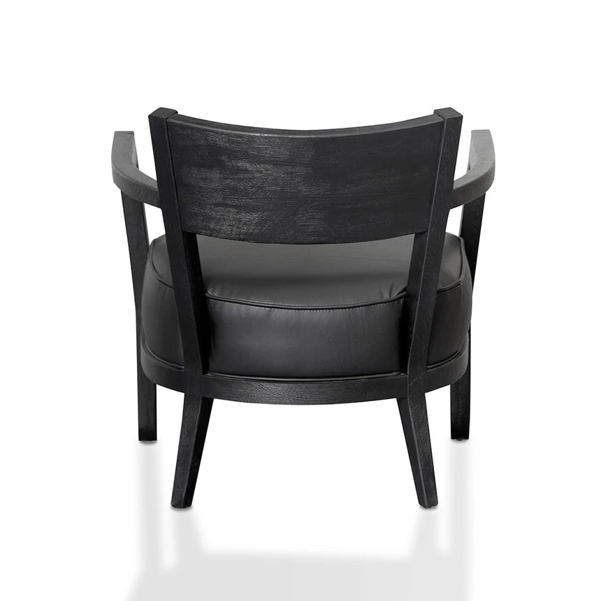 Black Wooden Armchair - Black PU Leather Seat - Image 4