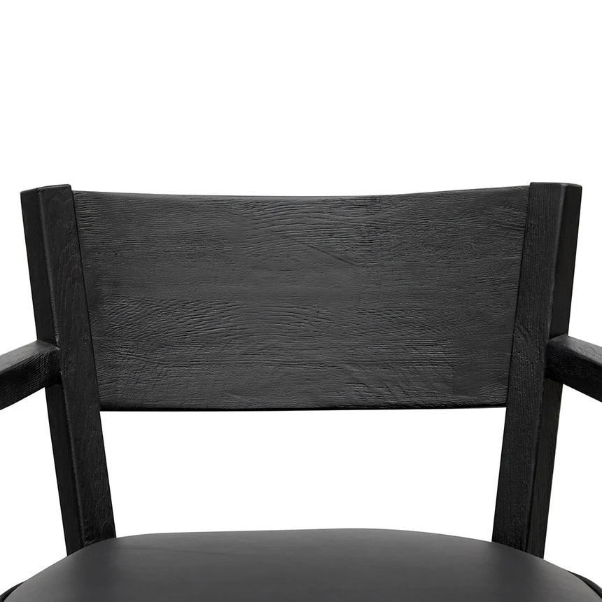 Black Wooden Armchair - Black PU Leather Seat - Image 5