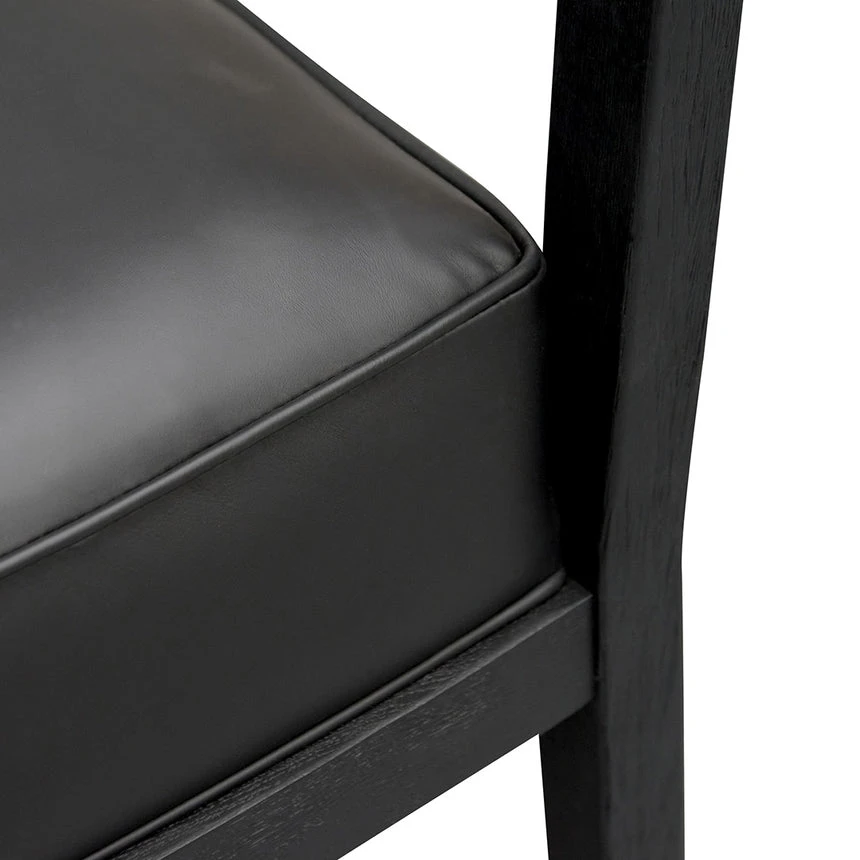 Black Wooden Armchair - Black PU Leather Seat - Image 7
