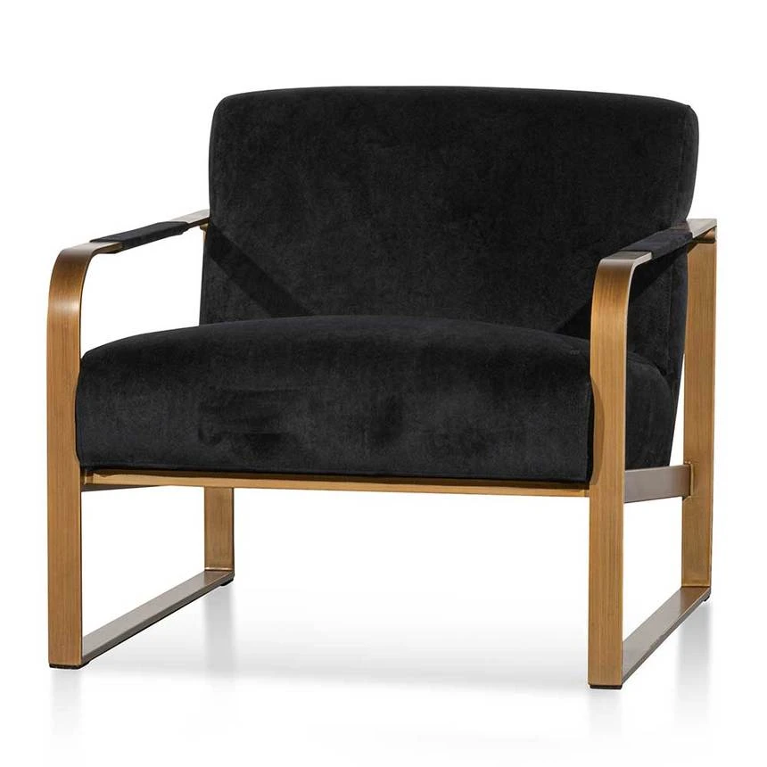 Black Velvet Armchair - Antique Golden Frame