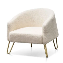 Armchair - Ivory White Synthetic Wool With Golden Legs