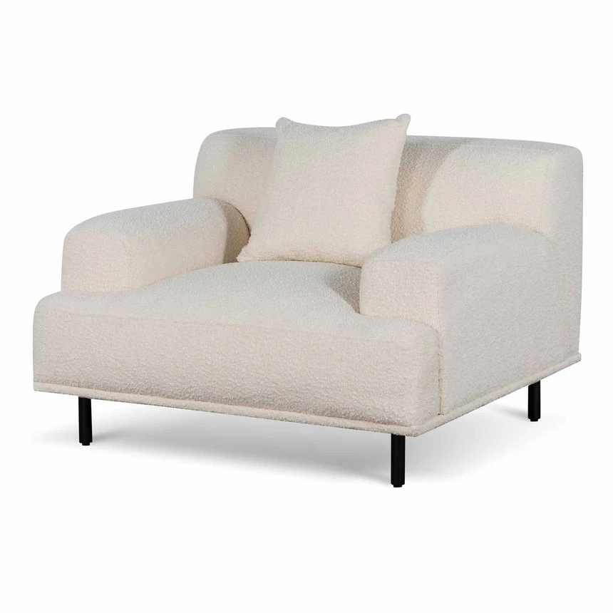 Armchair - Ivory White Boucle With Black Legs