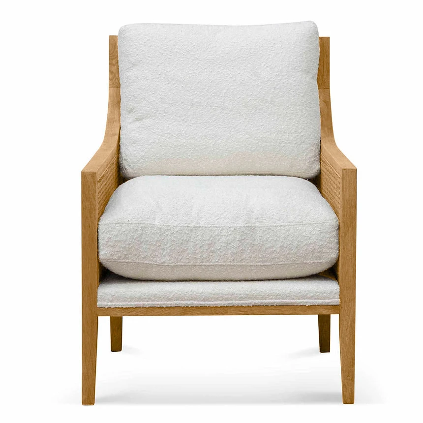 Rattan Arm Chair - Ivory White Boucle - Image 2