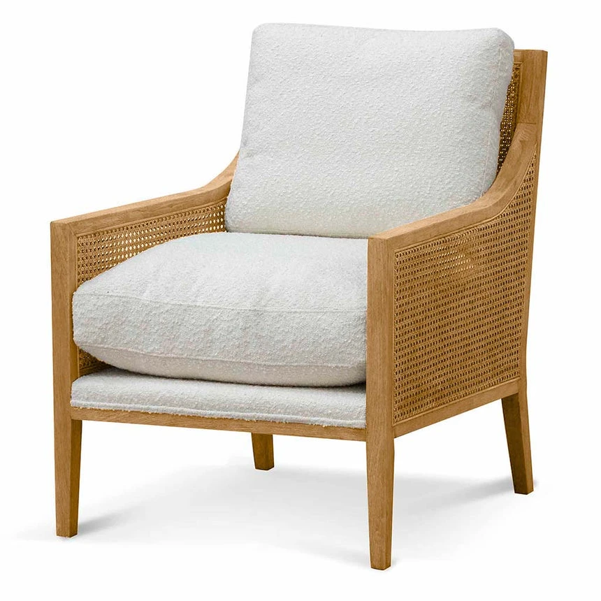 Rattan Arm Chair - Ivory White Boucle - Image 3