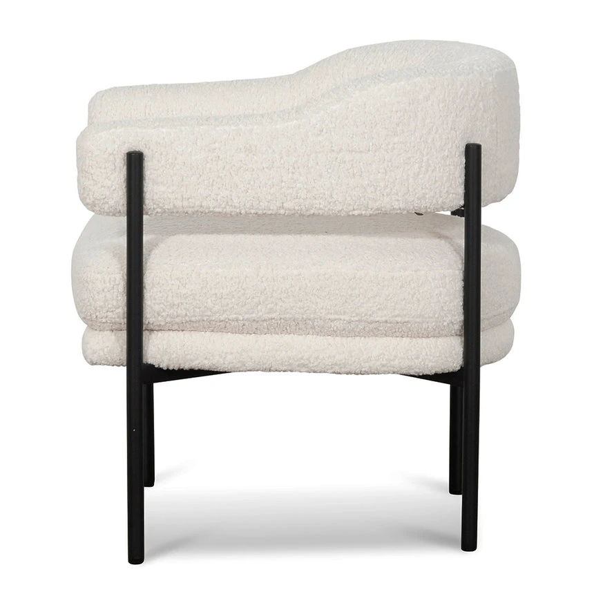 Ivory White Boucle Armchair - Black Legs - Image 3