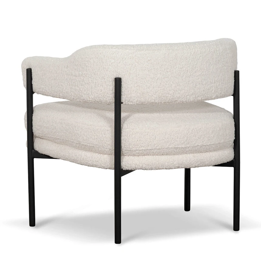 Ivory White Boucle Armchair - Black Legs - Image 4