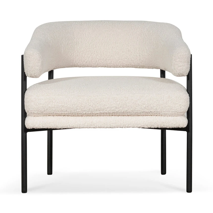 Ivory White Boucle Armchair - Black Legs - Image 2