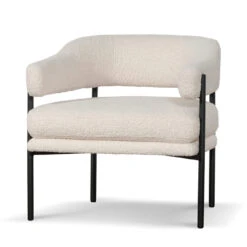 Ivory White Boucle Armchair - Black Legs